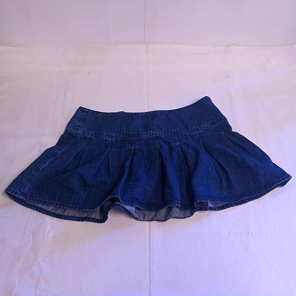NWT American Eagle Denim Mini Skirt Womens 10 Blue High Rise Pleated Skater